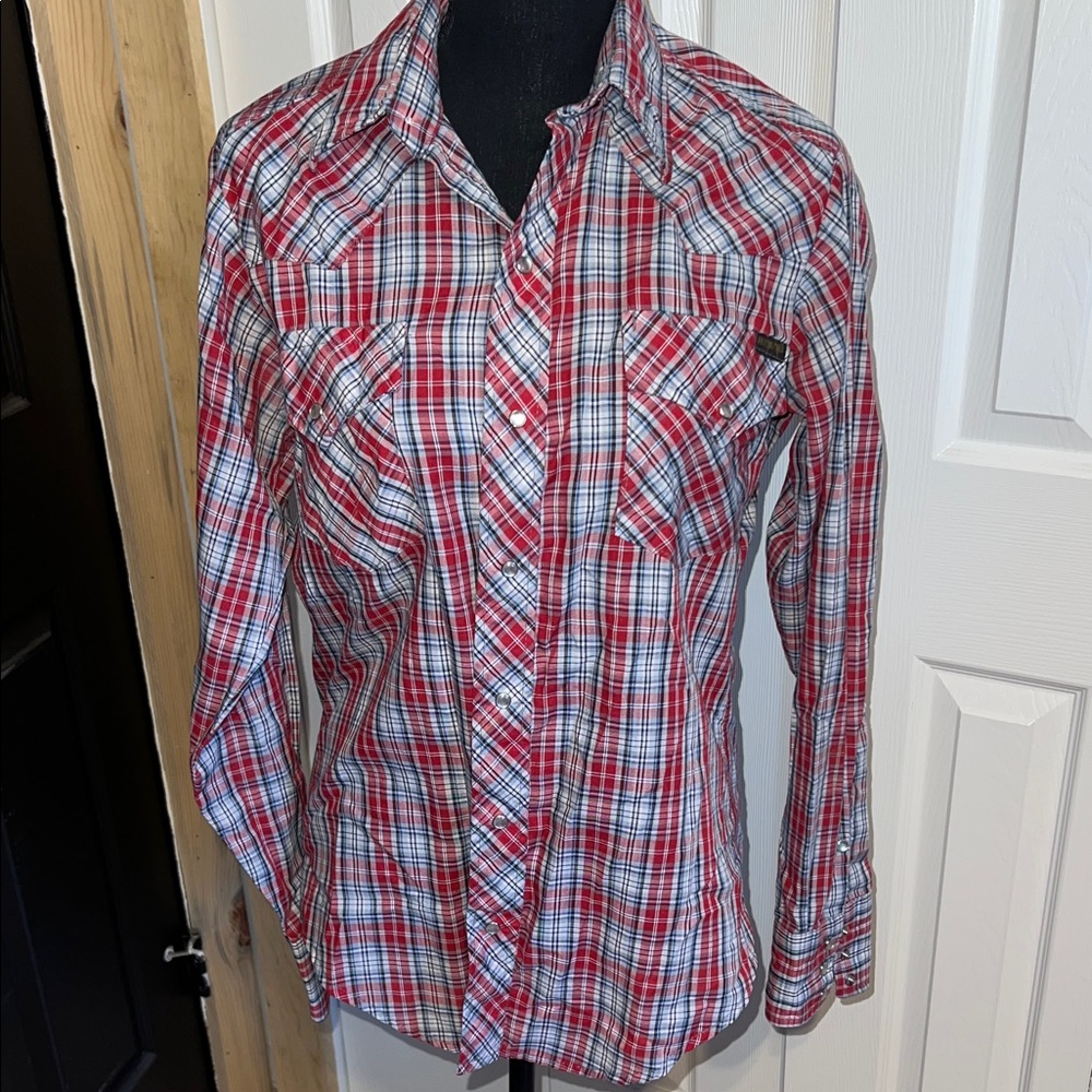 Red and White Plaid Button-Up Shirt